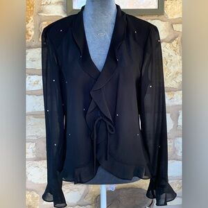Vintage Joseph Ribkoff Couture Black Chiffon Jacket with Rhinestones
